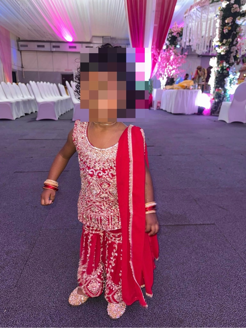 Kids Red Embellished Traditional Costume with Dupatta